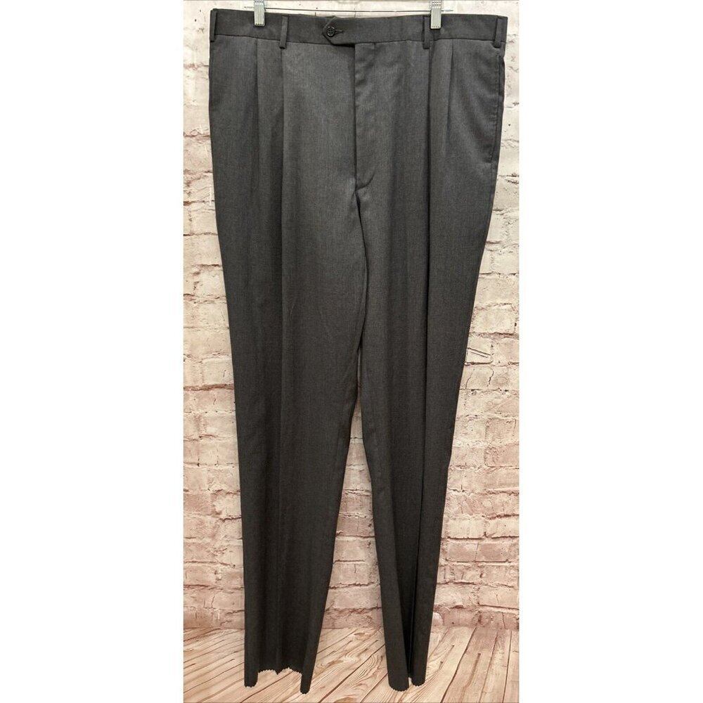 Jos A Bank Signature Collection Suit Pant Mens 100% Wool Pleated Gray 40 Long